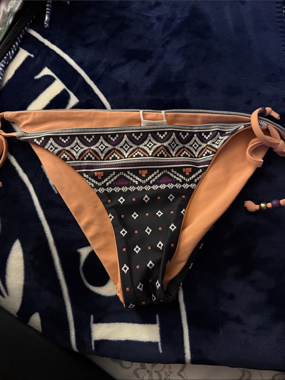 Roxy Black and Peach Tribal Print Bikini Bottom